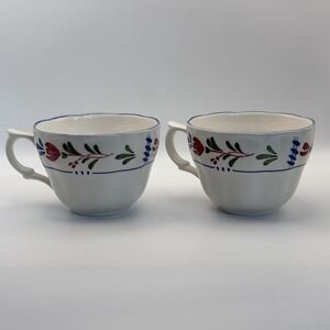 2 Vintage Provincial Designs Nikko Japan Coffee Tea Cups Mug Set Floral Folk Art